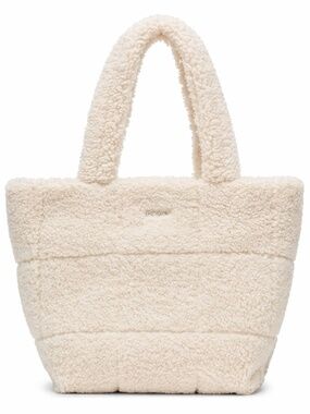 DKNY Poppy Faux Sherpa Tote Bag in White Teddy Tote Purse Cozy Shoulder Bag